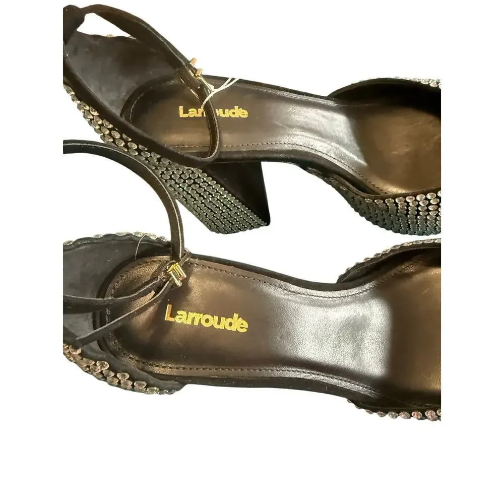 Larroude Ari Rhinestone Studded Platform Block Heels size 9 Glam Sparkle